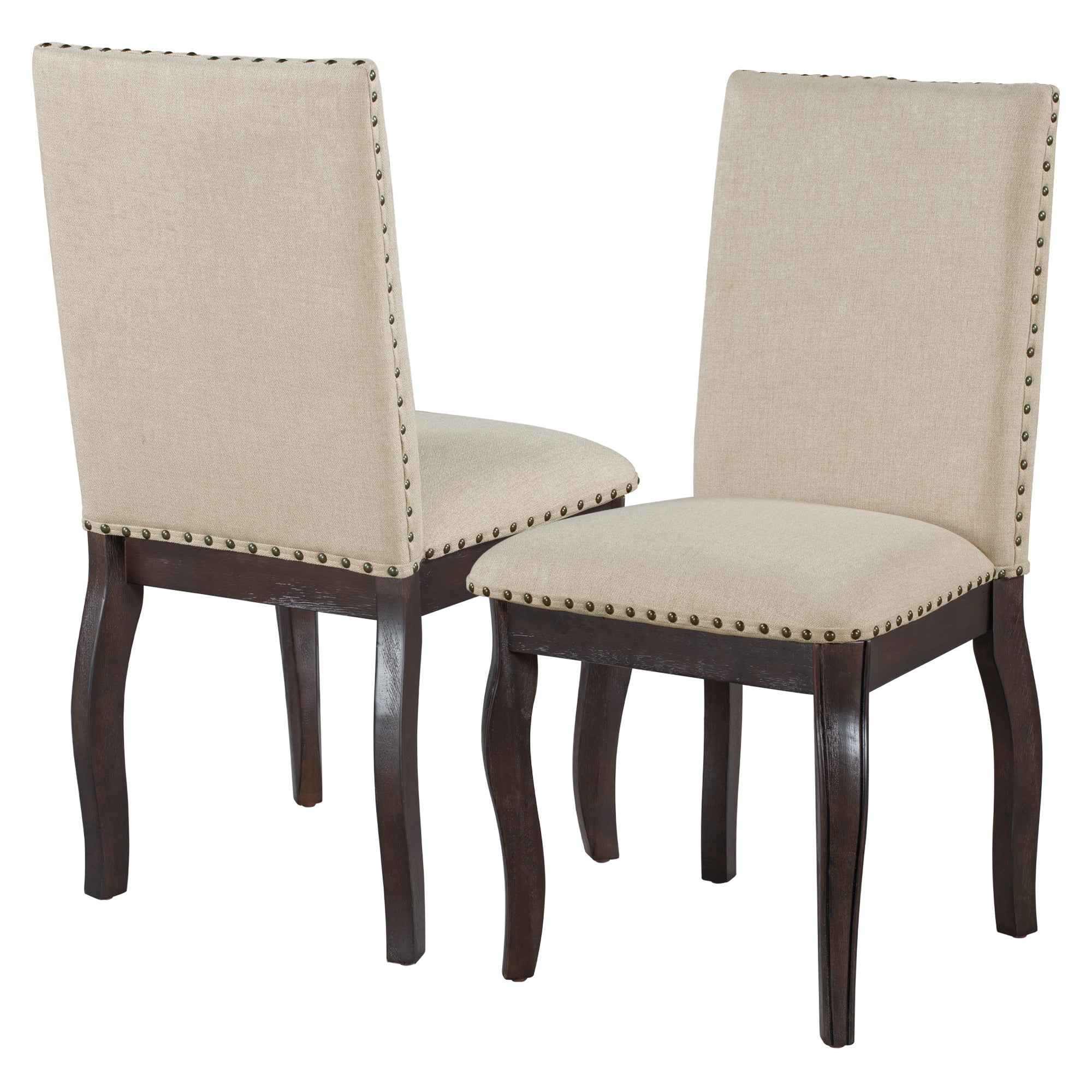 Set of 4 Dining chairs Wood Upholstered Fabirc Dining Room Chairs with Nailhead (Espresso)